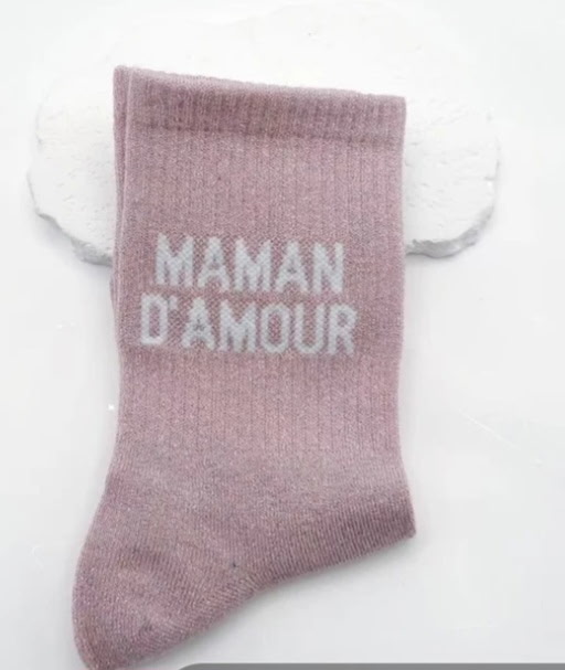 Chaussettes scintillantes vieux rose Maman d'Amour