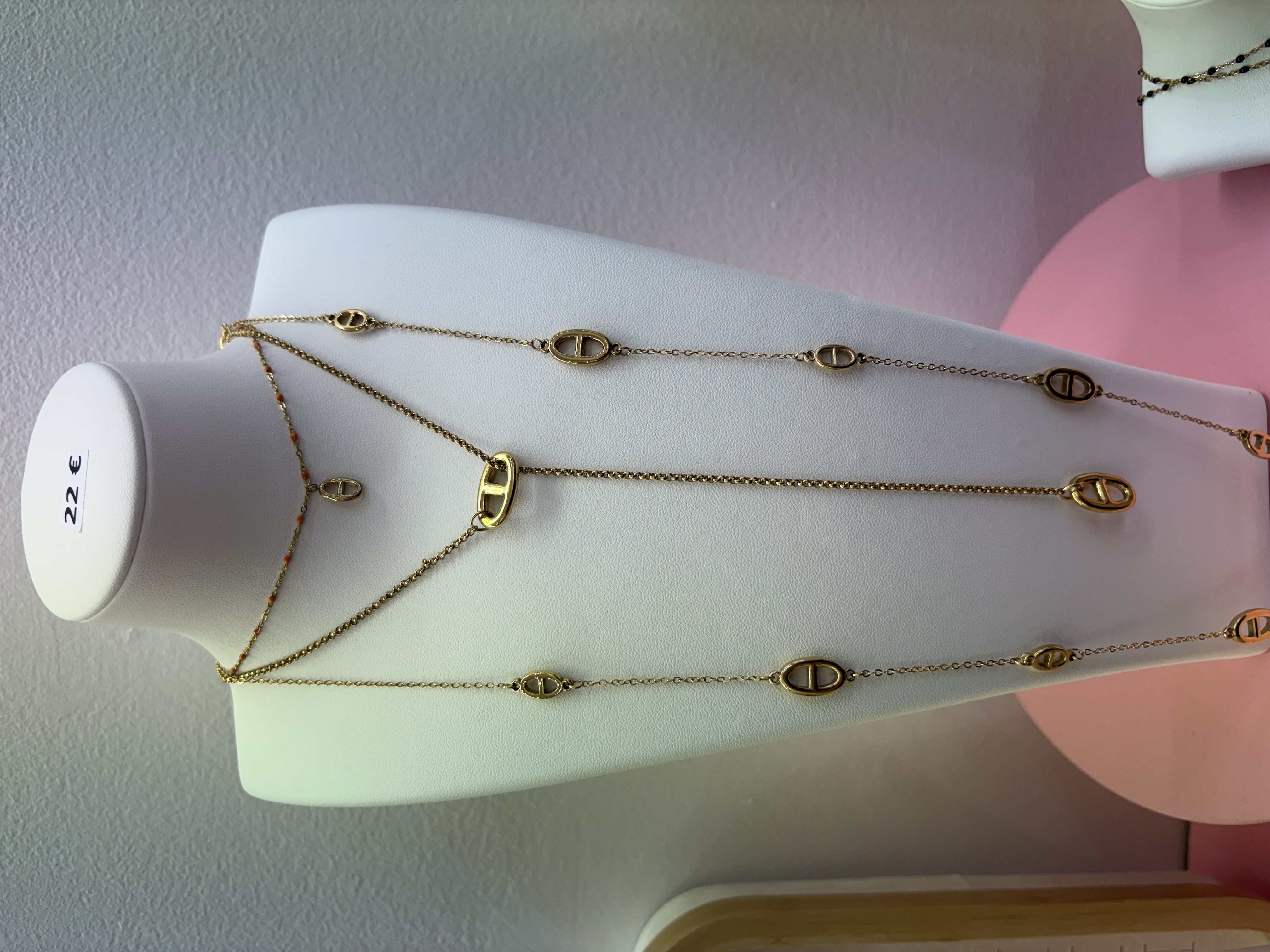 Collier sautoir doré perles corail